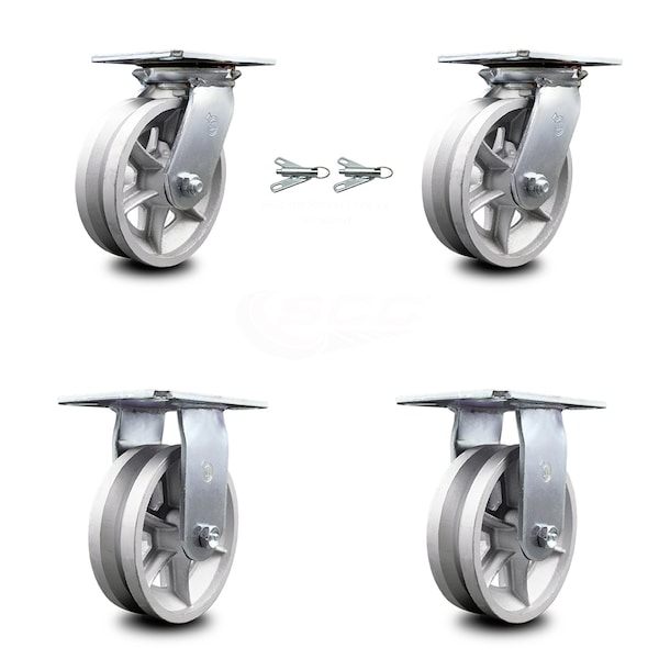 Service Caster 6 Inch V Groove Semi Steel Caster Set with Roller Bearing 2 Swivel Lock 2 Rigid SCC-35S620-VGR-BSL-2-R-2 - main